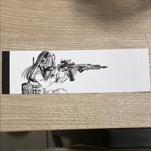 Derschutze Girl with Assault Rifle Black and White Illustrated Sticker